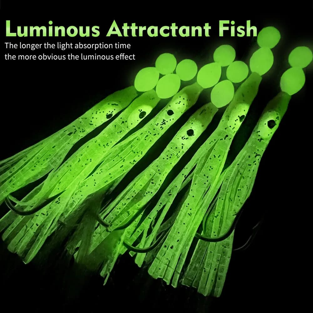 Leurres luminescents 6PCS Sabiki rigs pour pêche mer poissons bleus calamars et maquereaux