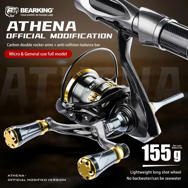 Moulinet spinning BEARKING RS Athena 5.2:1, 6+1BB, bobine oblique shallow cup pour canne équilibrée et pêche universelle