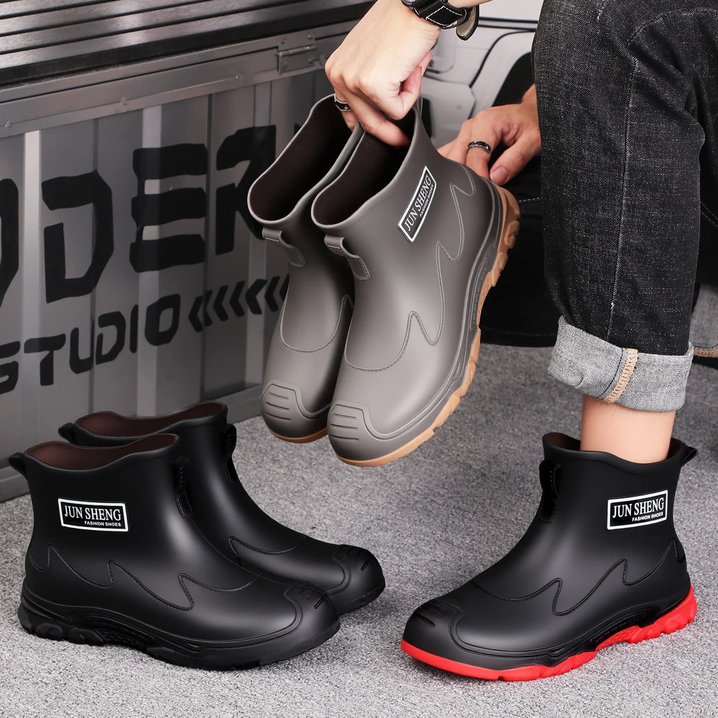 Men's Short Tube Rain Boots Anti-slip Fishing Outdoor Riding PVC Material Comfor