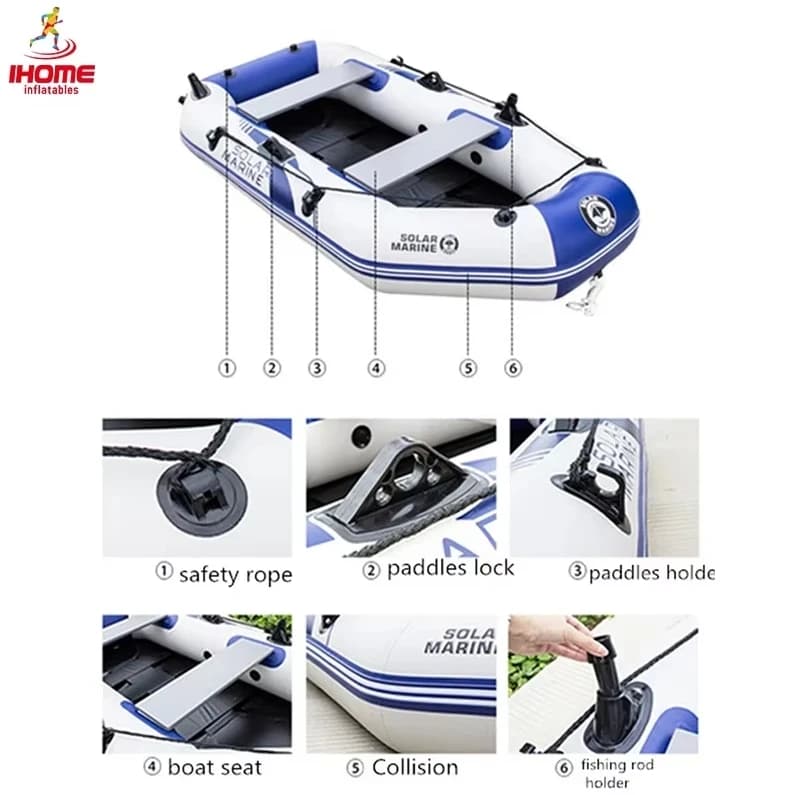 Bateau gonflable pêche PVC 3 couches laminé résistant à l'usure pour 2-6 personnes kayak canoë rame