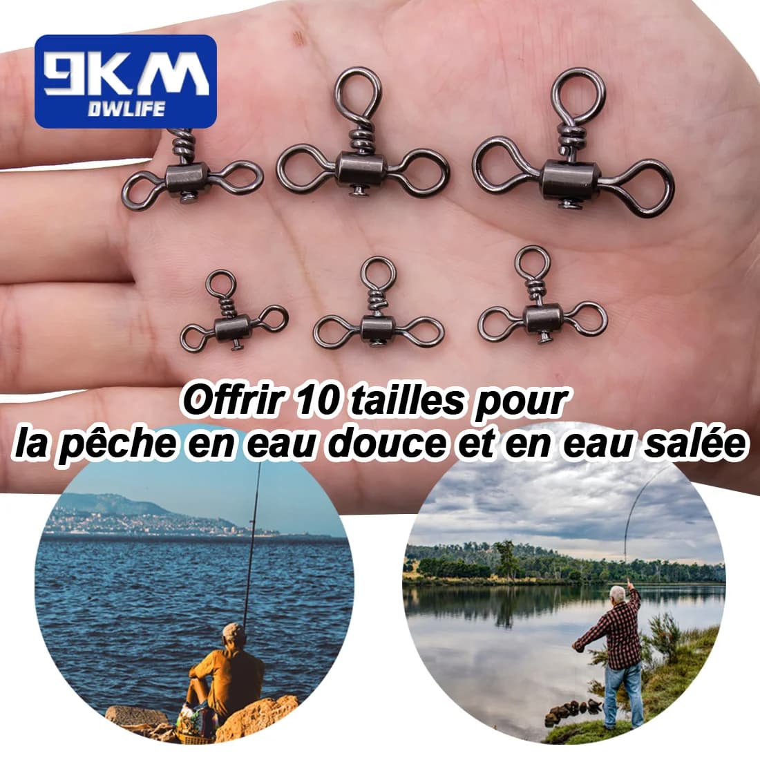 Émerillons triple 25 à 100 pièces laiton inox rotation 360° - Connecteur ligne pêche pour montages jigging surf bottom rig