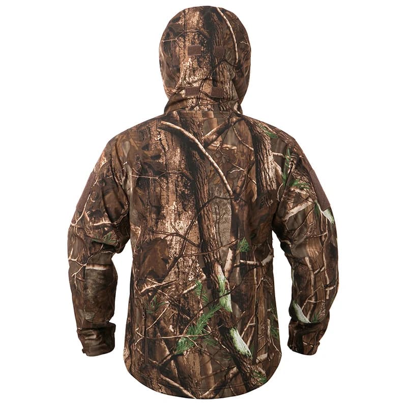 Veste de pêche camouflage silencieuse imperméable - Softshell polaire pour pêche discrète