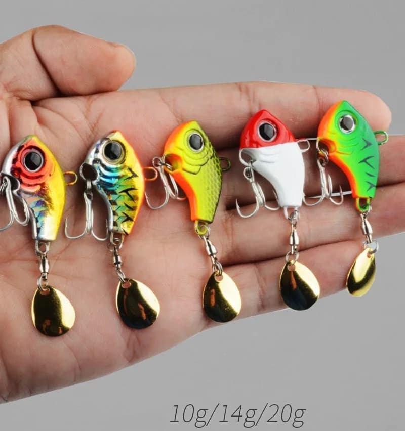 Set de 5 leurres métalliques vibrants pour pêche en mer : cuillers tournantes, spinnerbaits et leurres durs