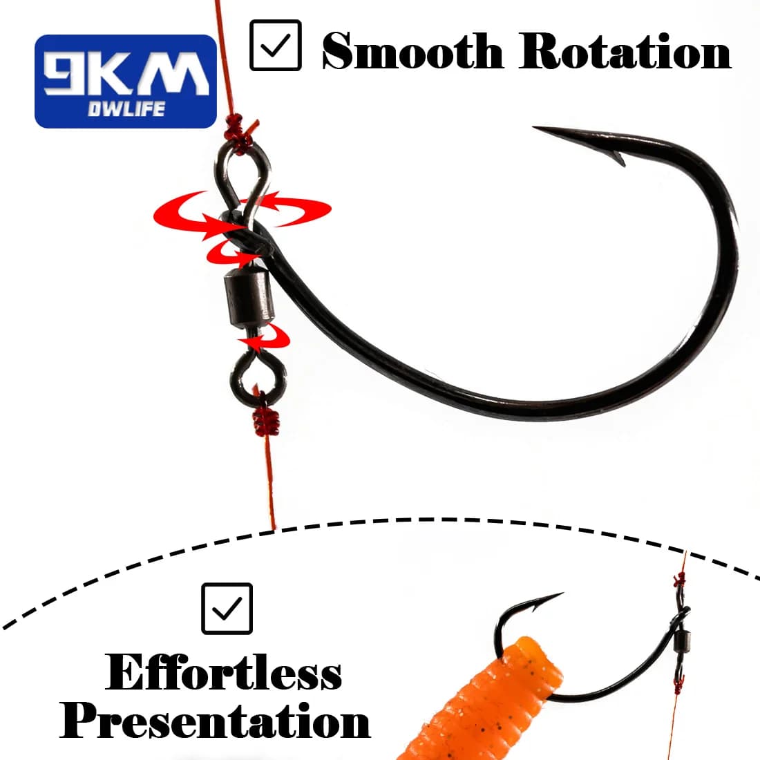 Hameçons Drop Shot pêche carnassiers - Crochets in-line avec émerillon pour vers 25-100 pièces acier carbone