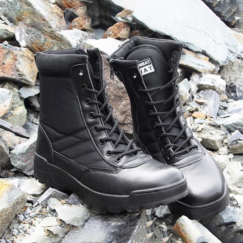 Bottes de pêche militaires hautes - Chaussures de randonnée imperméables semelle caoutchouc pour pêche et camping