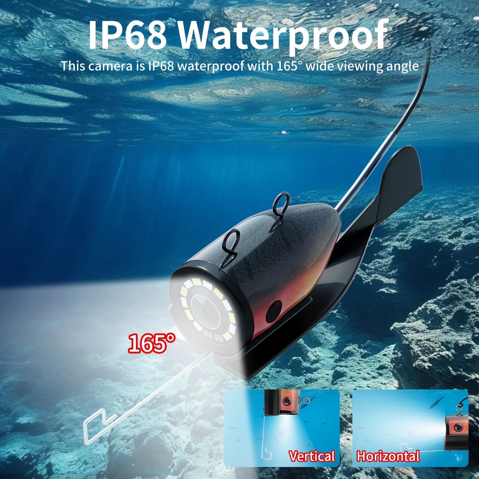Caméra sous-marine pêche 7 pouces 1200TVL 50m avec LEDs blancs et infrarouges pour glace mer rivière