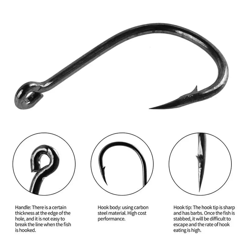 Boîte de 100 hameçons pêche à la carpe en acier haute teneur en carbone, modèles simples et circulaires