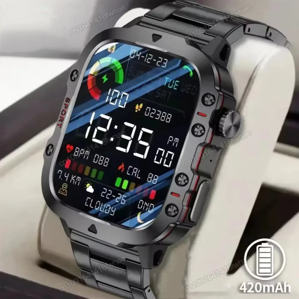 Montre connectée militaire 2025 GPS étanche avec lampe torche et appels Bluetooth pour Android iOS