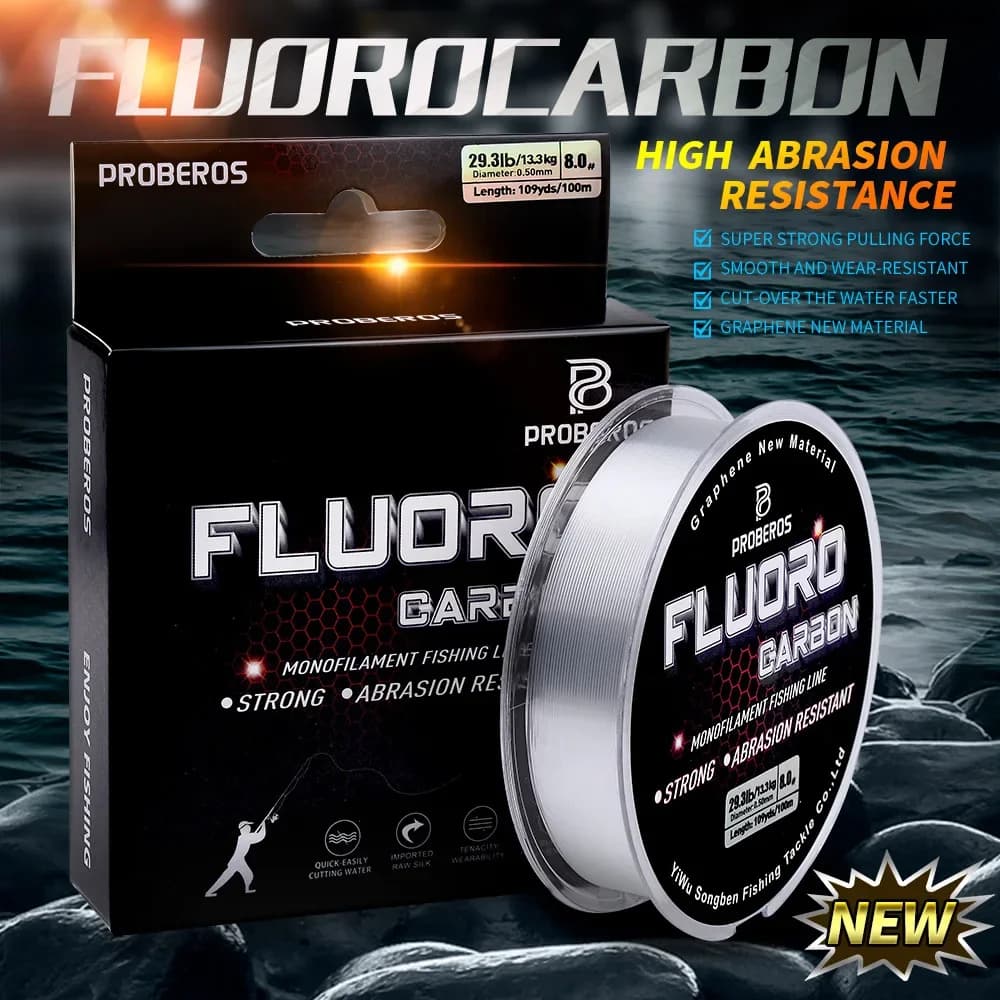 FluoroCarbone Haute Résistance à l'Abrasion 500M 300M 100M Ligne de Pêche Monofilament Anti-Curl Revêtement Fibre de Carbone