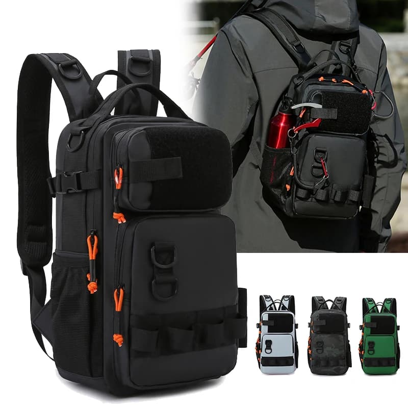 Sac à dos multifonction pour leurres de pêche avec porte-cannes et système MOLLE - Randonnée