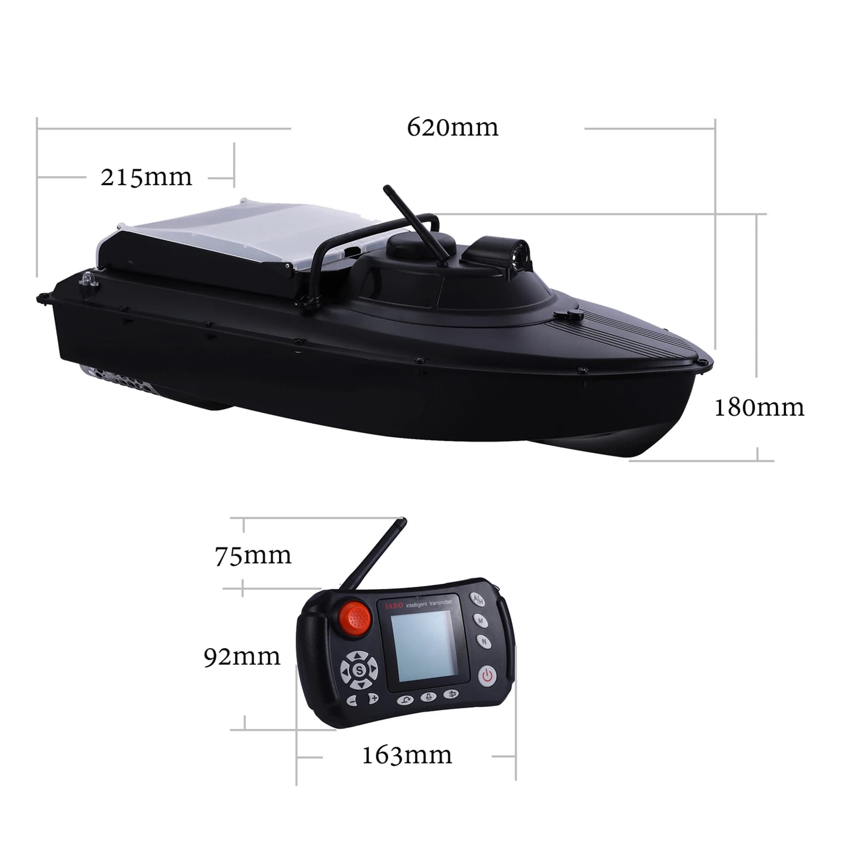 Bateau appât 2 en 1 avec détecteur poissons JABO2BG - Pour pêche carpe électrique 7.4V autonome