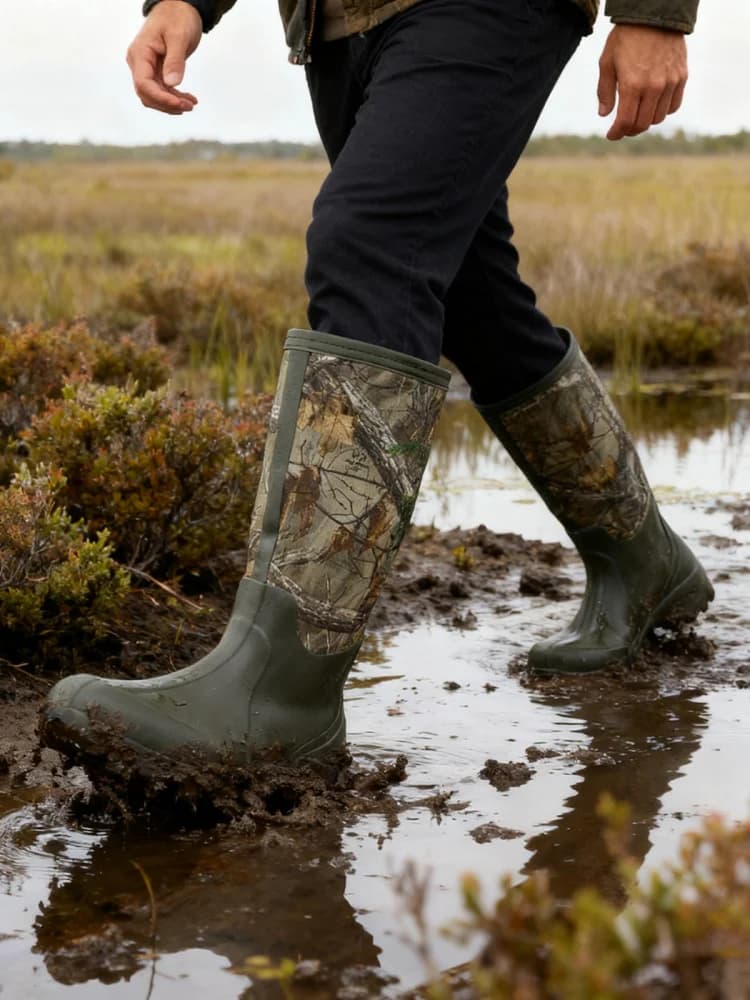Bottes de pluie camouflage waterproof antidérapantes - Chaussures de chasse automne-hiver semelles épaisses
