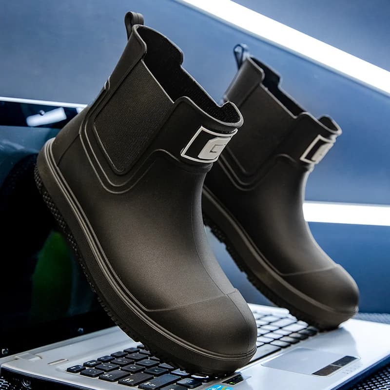Bottes de pluie courtes anti-dérapantes pour pêche et travail en extérieur - Modèle PVC imperméable