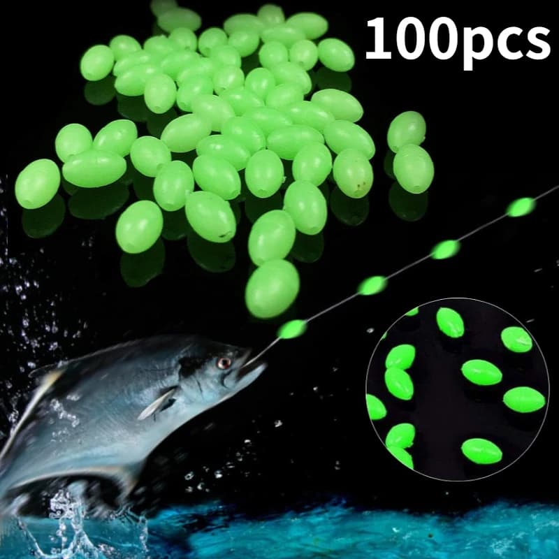 100 perles lumineuses ovales pour pêche nocturne - Billes flottantes appâts 4-8mm