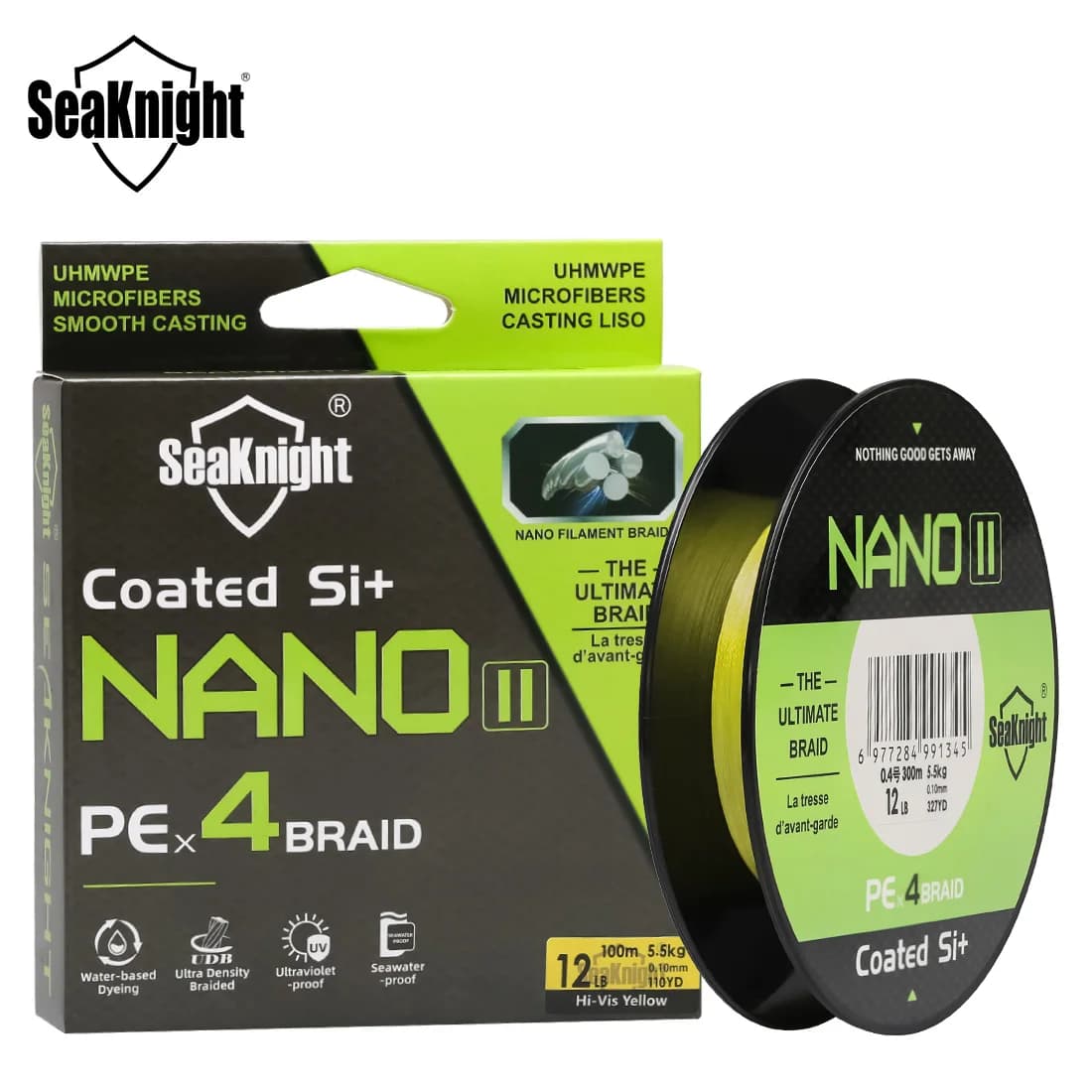 Ligne tressée SeaKnight NANO II 300m - 4 tresses résistance mer UV revêtement Si+ 7-15lb
