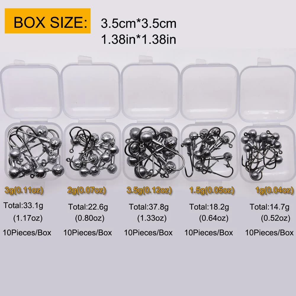 Têtes de jigging plombées rondes 1g à 20g pour leurres souples, hameçons pour crankbait et pêche verticale