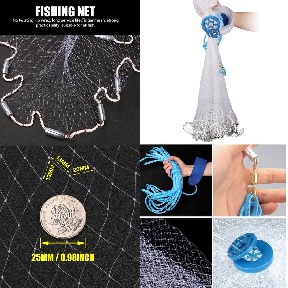 Filet de lancer pêche en mer américain pour appâts et poissons fourrage 3 à 10 pieds