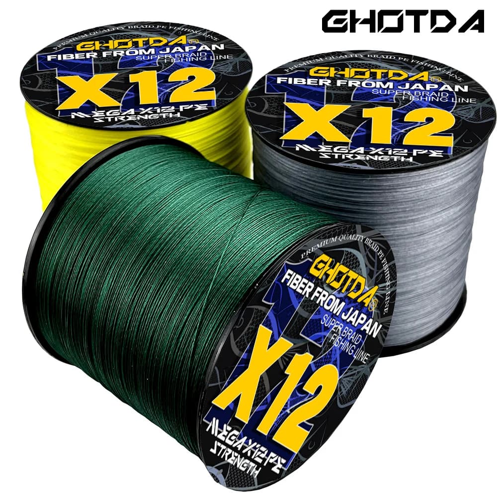 Ligne pêche mer GHOTDA PE X12 tressée 300/500/1000m 12 brins 25-120LB - Original qualité supérieure