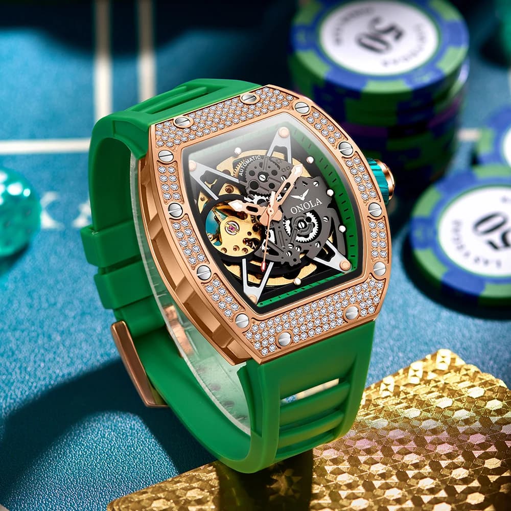 Montre mécanique automatique luxe homme ONOLA diamants squelette waterproof étanche automatique