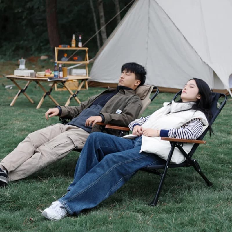 Chaise de camping à dossier haut réglable 4 positions avec appui-tête pour pêche et voyage