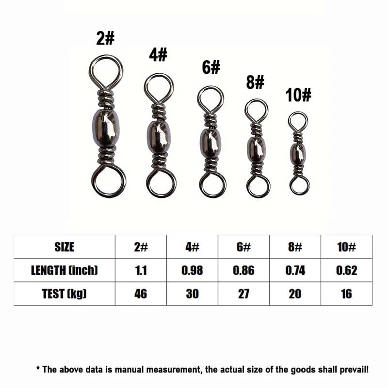 Émerillons à roulement Goture 200 pièces acier inoxydable 16-46kg connecteur ligne pêche