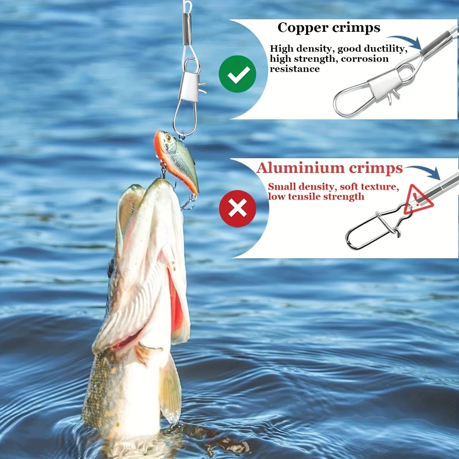 18 pièces bas de ligne pêche mer avec émerillons et agrafes, fil résistant pour leurres et appâts