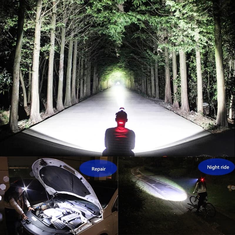 Lampe frontale LED ultra lumineuse zoomable pêche camping étanche haute puissance batteries 18650