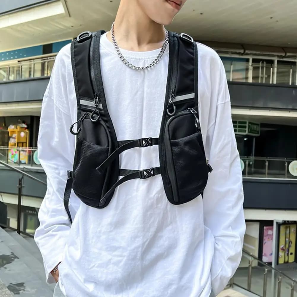 Sac de sport streetwear pour homme avec bande réfléchissante et grande capacité