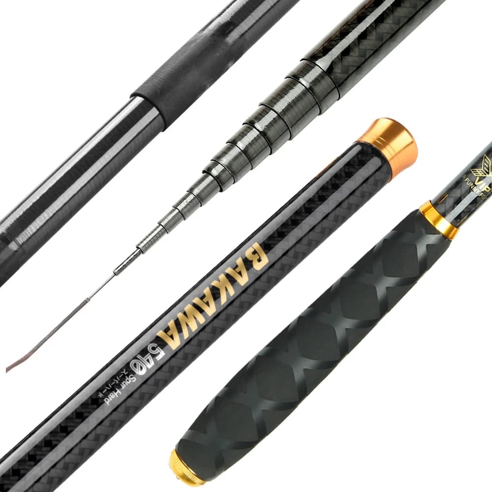 Canne télescopique BAKAWA carbone fibre ultralégère 2.7m à 7.2m pour pêche en rivière et feeder