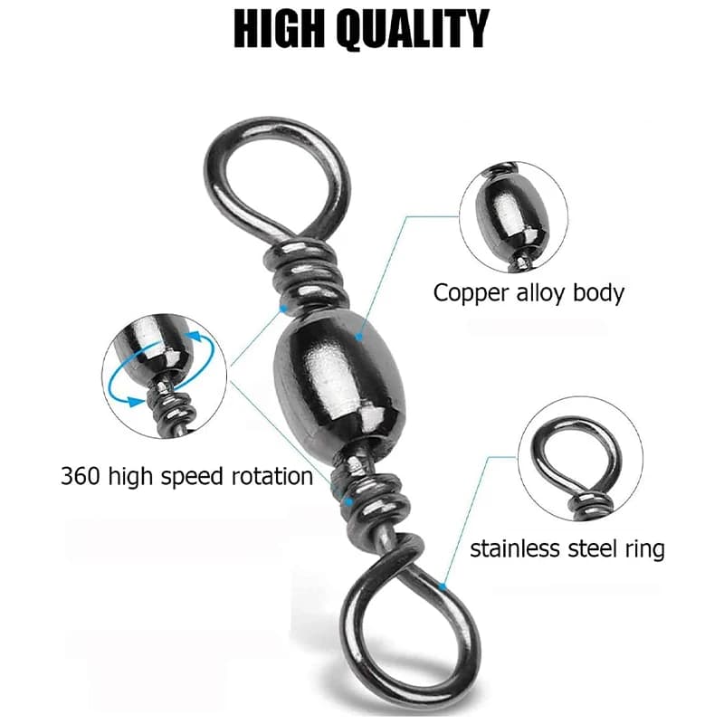 Émerillons à roulement Goture 200 pièces acier inoxydable 16-46kg connecteur ligne pêche