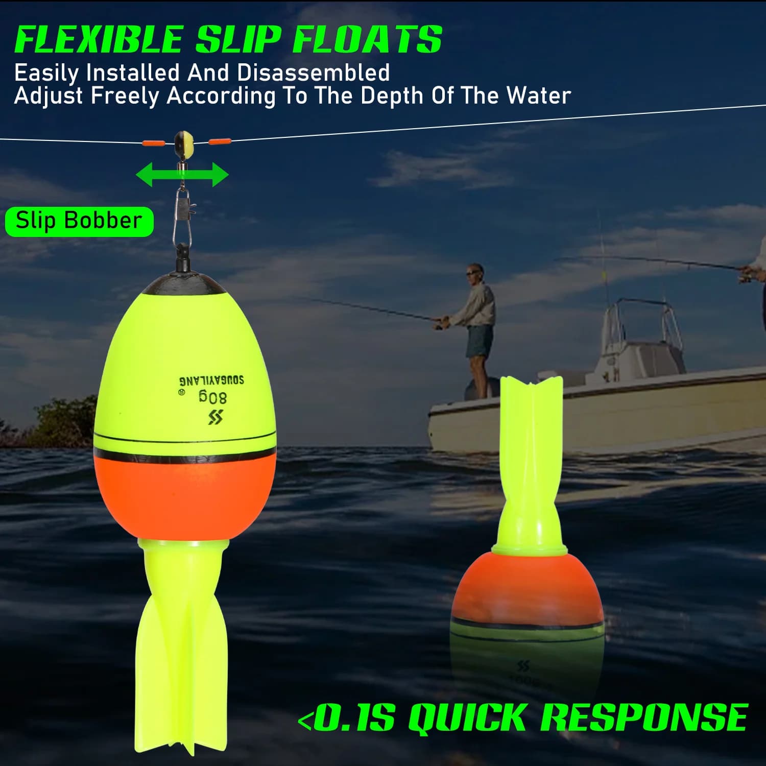 Flotteurs lumineux Sougayilang forme fusée 2 pièces - Matériau mousse haute densité pour pêche 30-100g