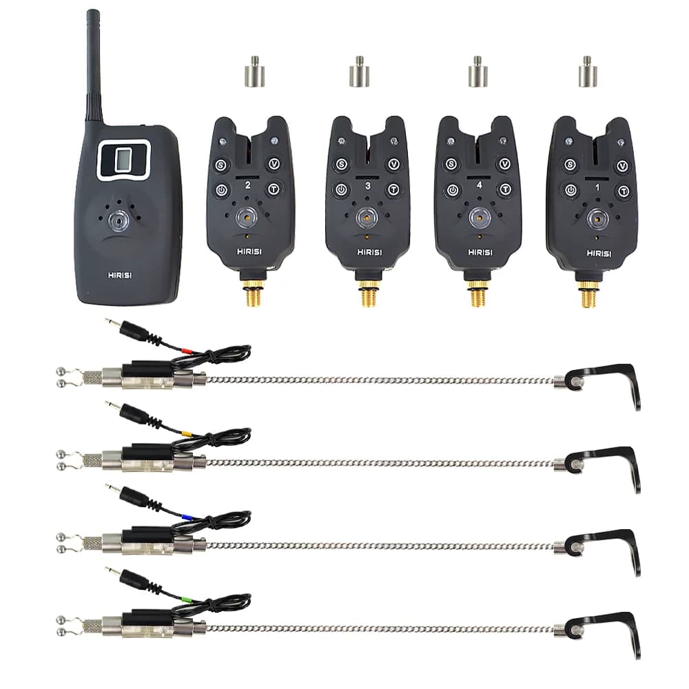 Kit d'Alarme de Touche Sans Fil 1+4 avec 4 Swingers Lumineux - Étui EVA pour Pêche Carpe B1203S