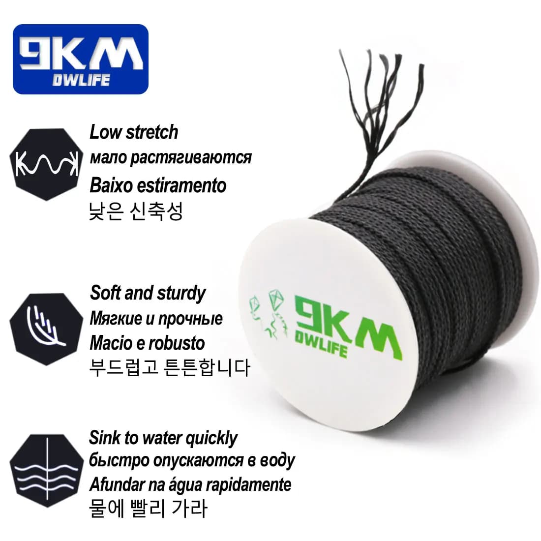 Ligne de pêche Kevlar noir 50Lbs-2000Lbs pour kite, camping et usage tactique - Corde multifonction