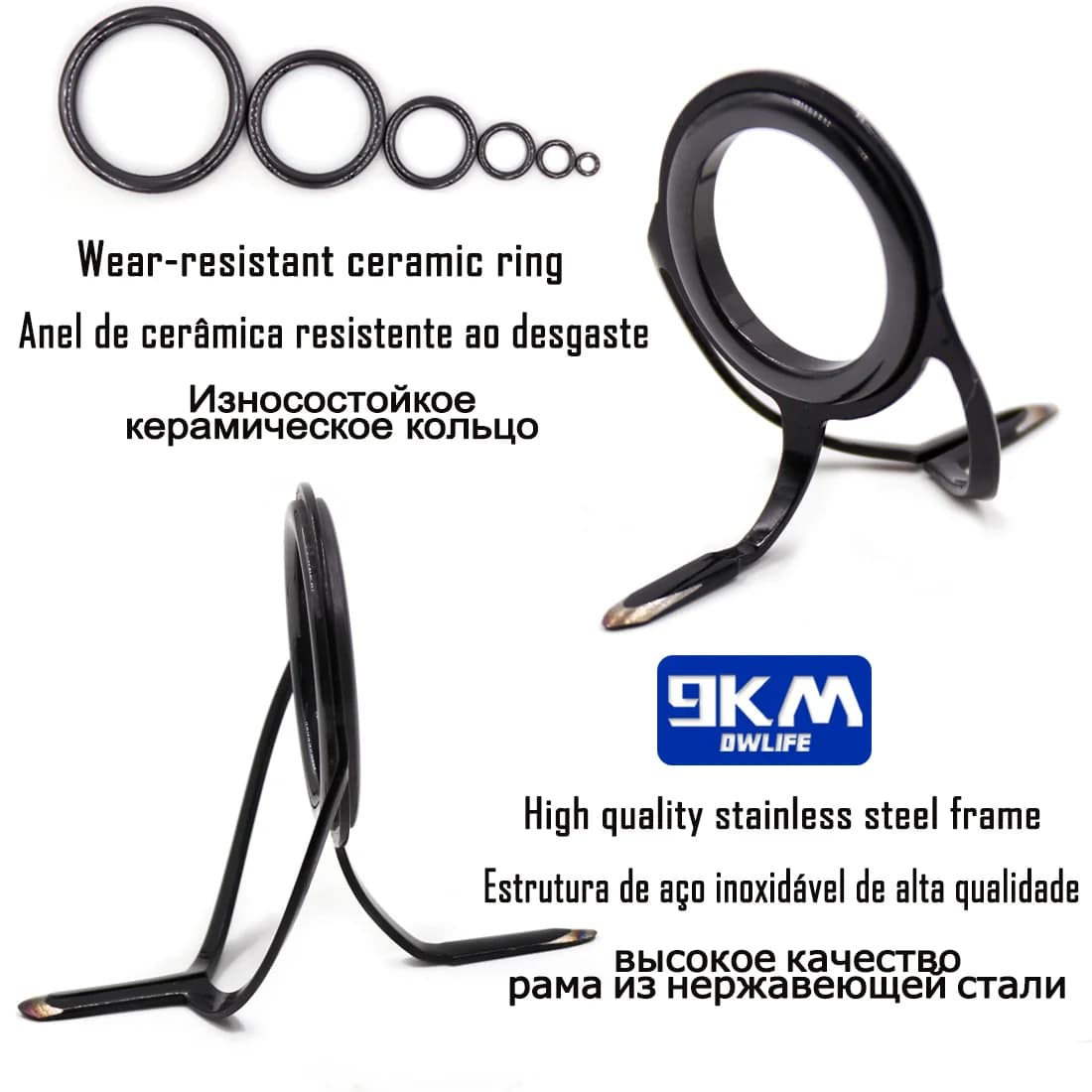 Kit réparation anneaux guidon canne pêche mer noir acier inoxydable 10-20 pièces eau douce salée