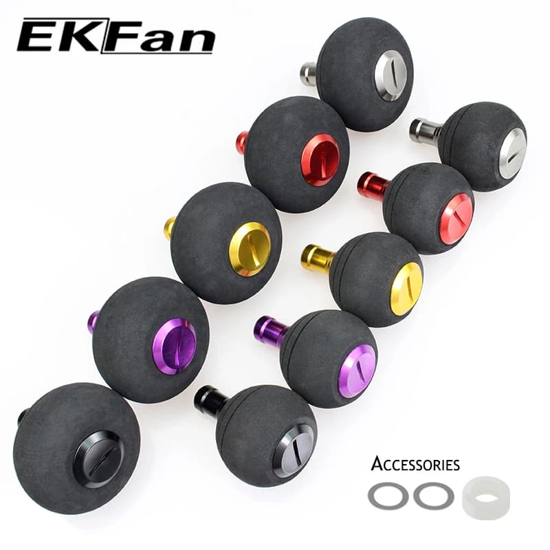 Poignées EVA EKfan 38/50mm avec roulements pour moulinet pêche, compatibles SHIMANO DAIWA, axe 4mm pour customisation
