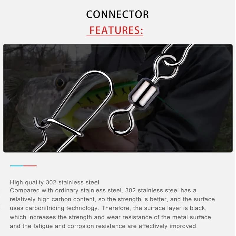 Connecteurs pêche brochet Meredith 50 pièces - Swivels à roulement à billes inox avec snap pour leurres