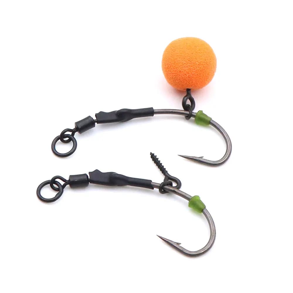 4 hameçons Ronnie Rig courbés avec appâts pop-up et vis à boilies pour la pêche à la carpe