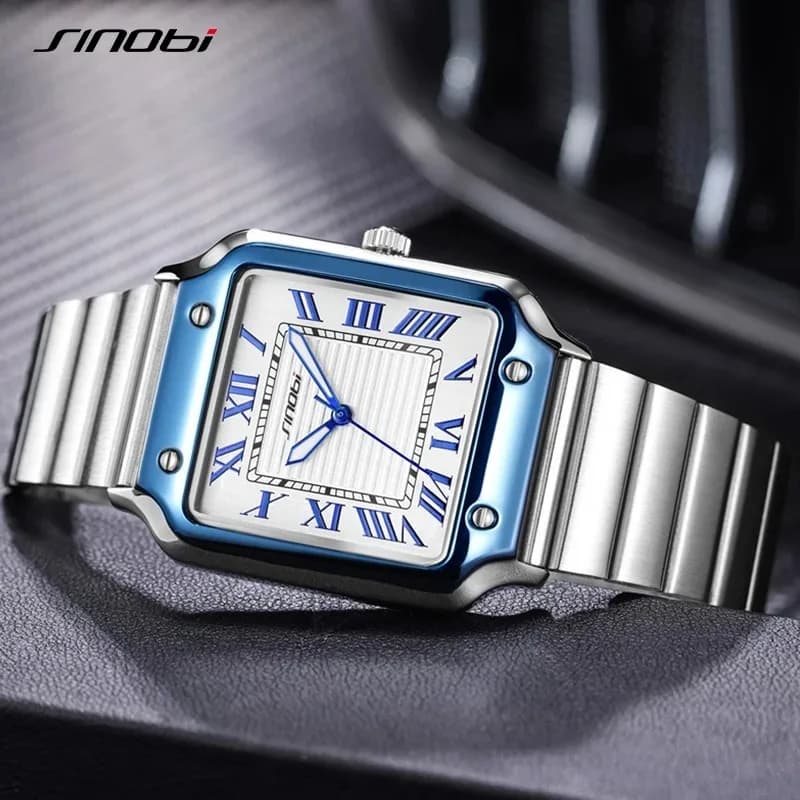 Montre homme quartz professionnelle acier inoxydable - Cadran carré lumineux étanche relogio masculino