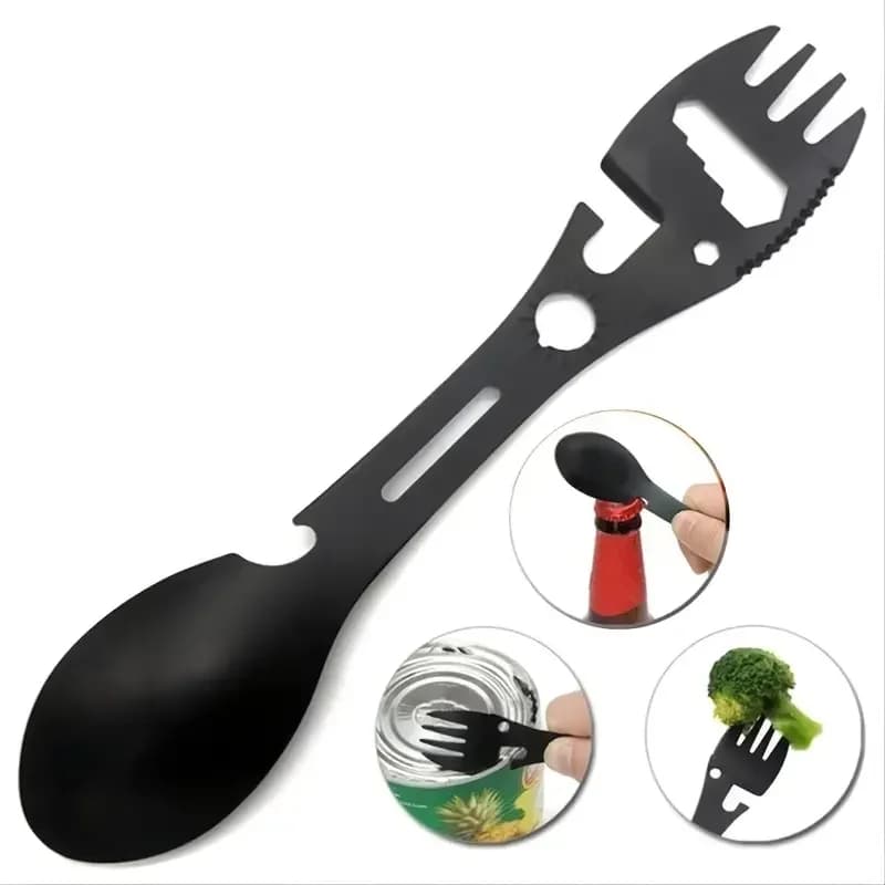 Fourchette cuillère outil polyvalent camping léger ouvre-bouteille survie utilitaire tactique
