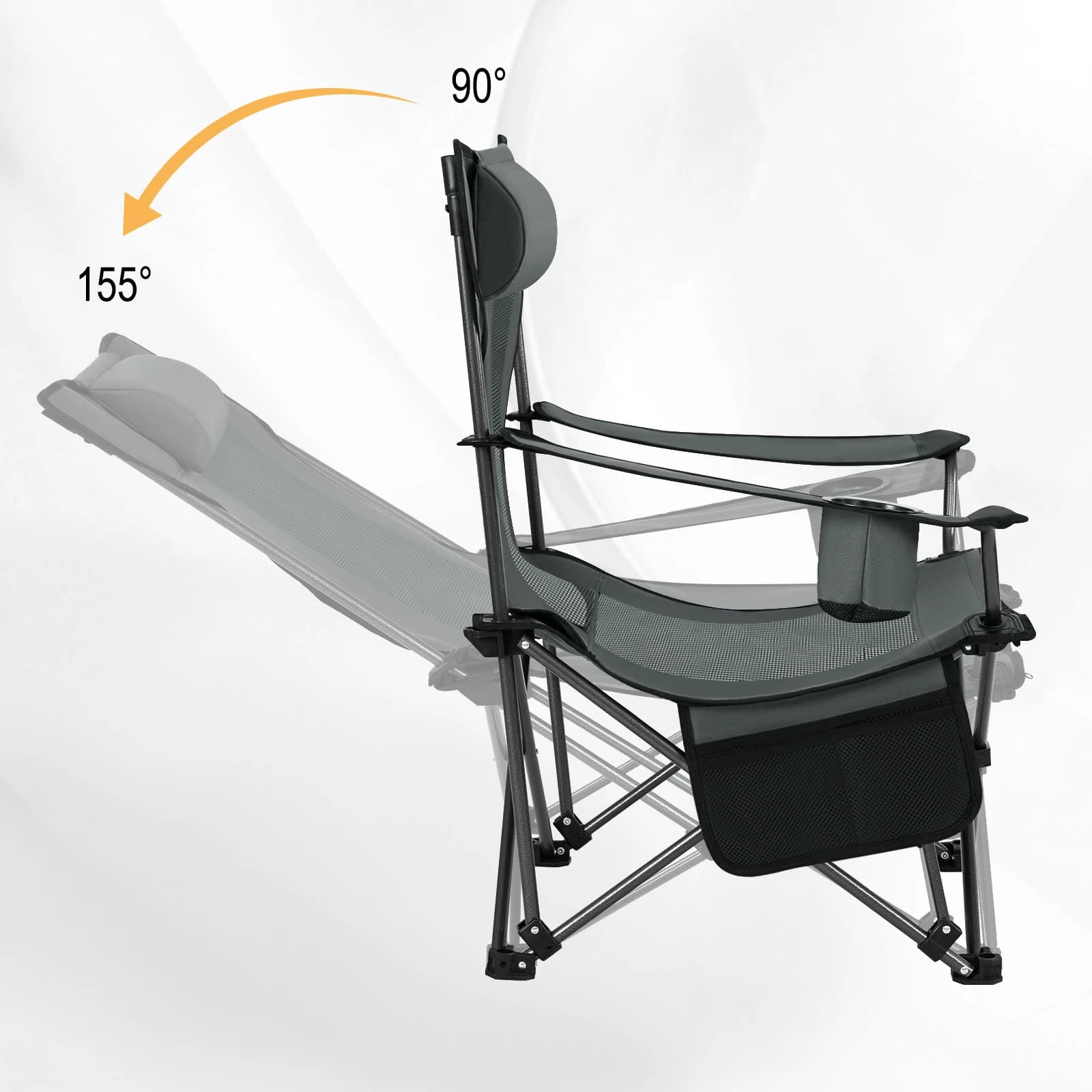 Chaise camping pliante avec repose-pieds et porte-gobelet - Siège plage pêche réglable avec sac transport