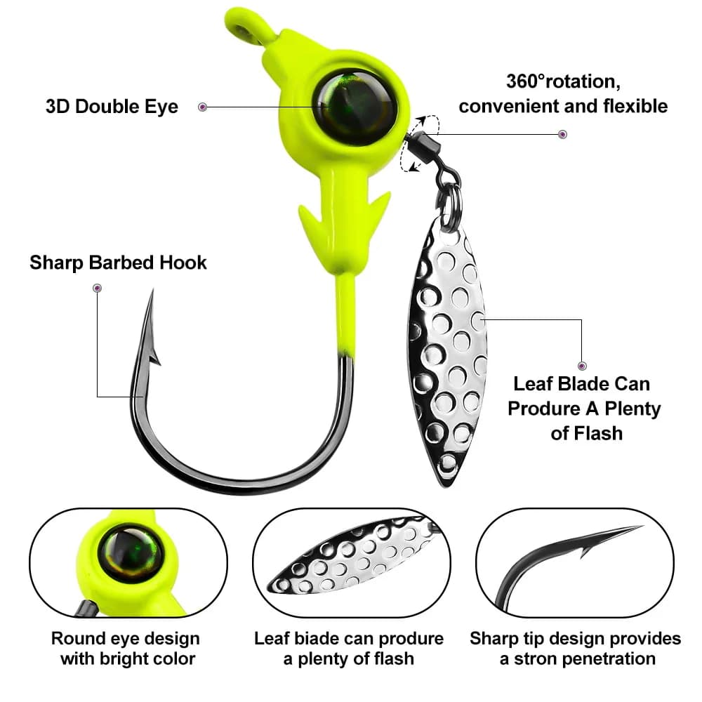 Jig head rotatif 3.5g-10g avec paillettes leurres métal cuillères vers souples pêche
