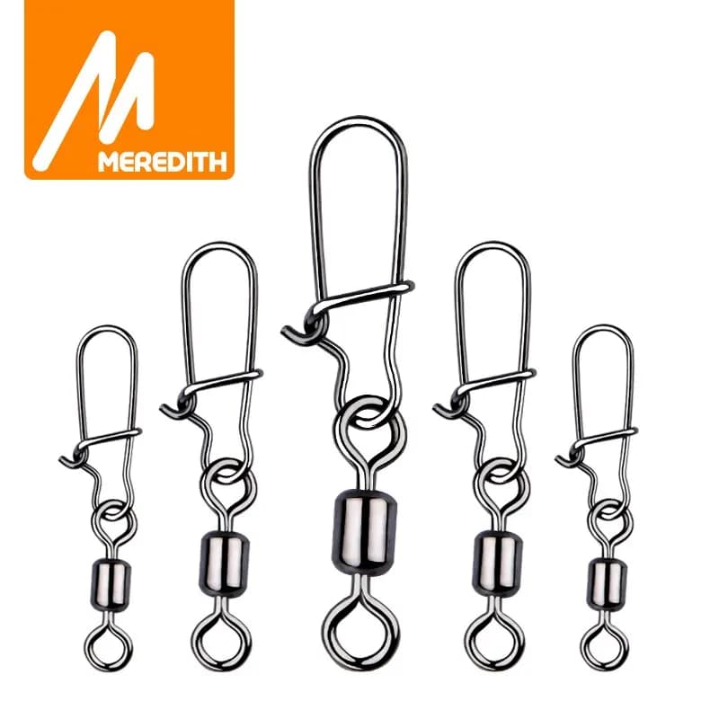 Connecteur de pêche MEREDITH 50 pièces avec roulement à aiguilles, hameçon et émerillon acier inoxydable pour leurres