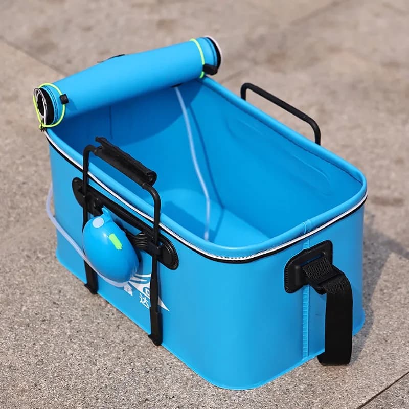 Seau à poissons pliable EVA 30-50cm avec pompe à oxygène pour conservation des vifs