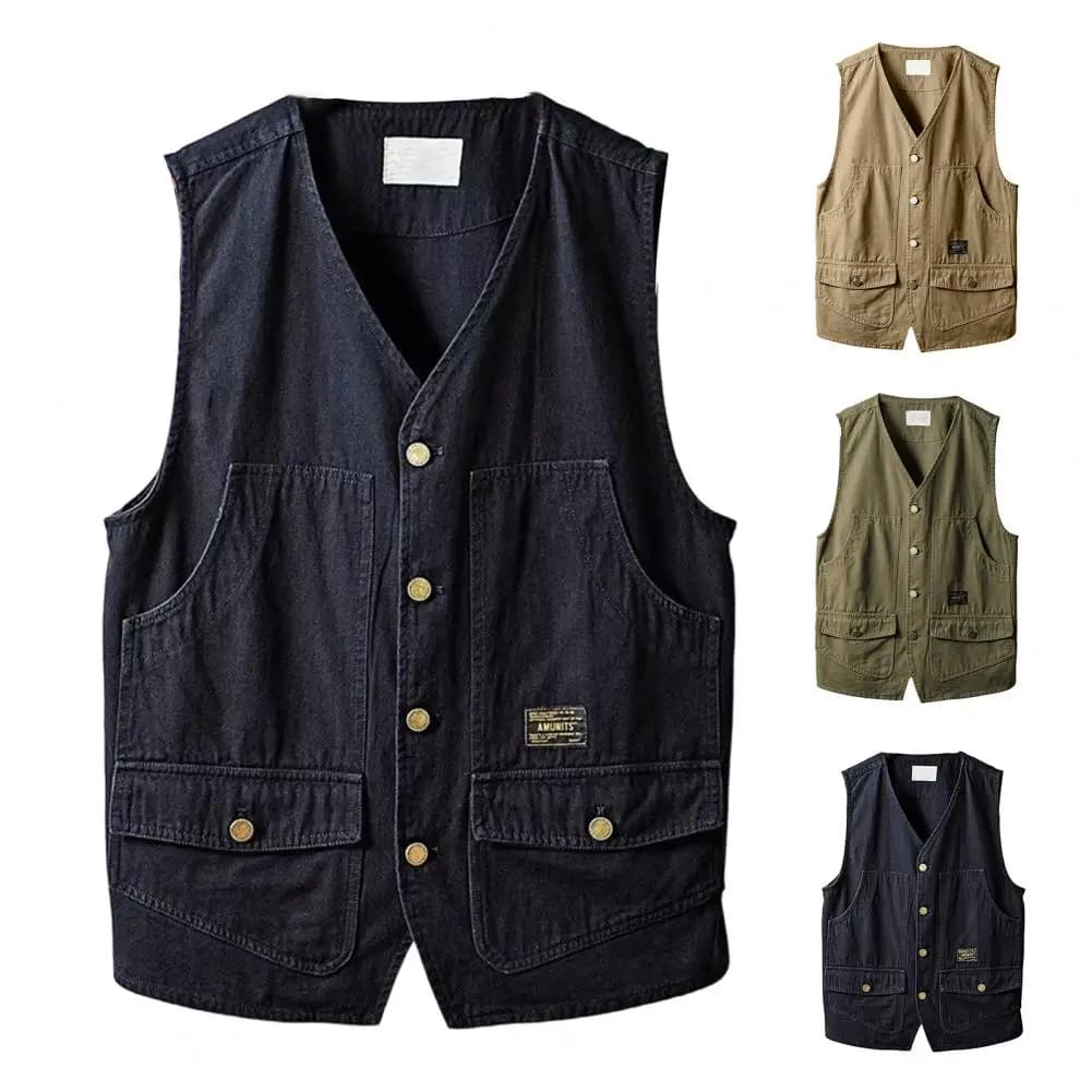 Veste de pêche sans manches pour hommes - Style coréen à poches solides - Veste de pêche homme extérieure