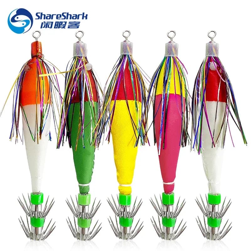 5 hameçons luminescents pour calmar avec manchon en tissu double couche et leurres bioniques pour la pêche