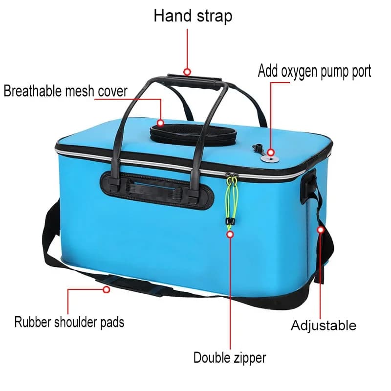 Seau à poissons pliable EVA 30-50cm avec pompe à oxygène pour conservation des vifs