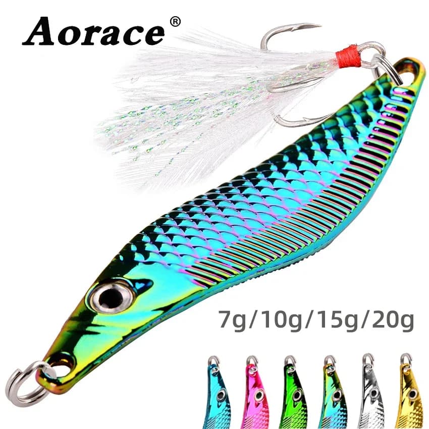Leurre métal cuillère VIB Aorace 7g-20g avec plume pour pêche de nuit brochet perche sandre