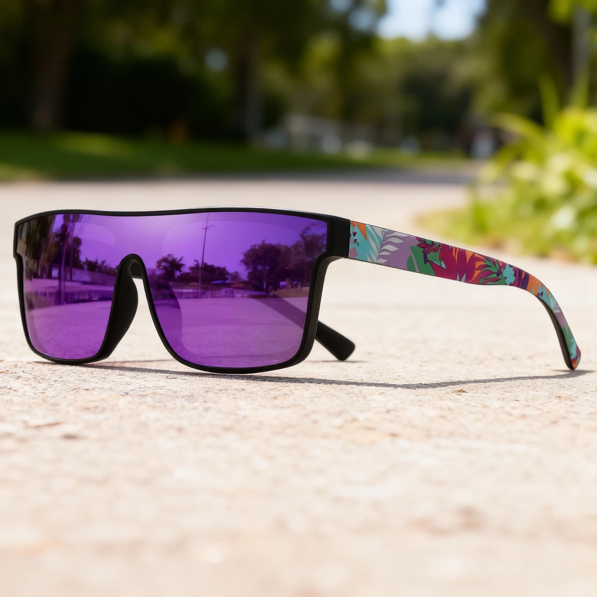 Lunettes de sport colorées 3 pièces UV400 - Verre unique, branches design pour vélo, randonnée, plage