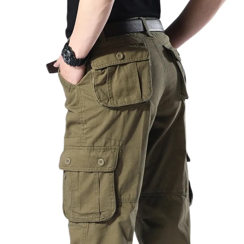 Pantalon cargo militaire homme pêche - Tissu coton multi-poches pour activités extérieures