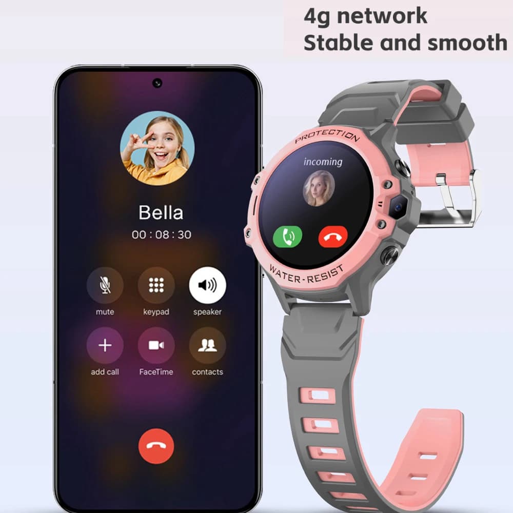 Montre connectée enfants 4G appels vidéo chat 1.28 pouces étanche localisation WIFI LBS calculatrice batterie 700mAh
